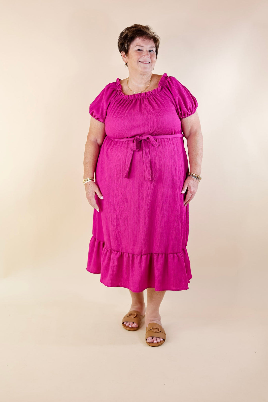 Fabulous Fusion Maxi Dress with Puff Sleeve in Berry Pink - Giddy Up Glamour Boutique