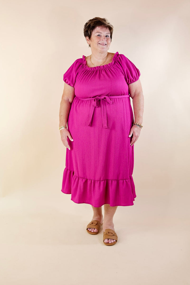 Fabulous Fusion Maxi Dress with Puff Sleeve in Berry Pink - Giddy Up Glamour Boutique