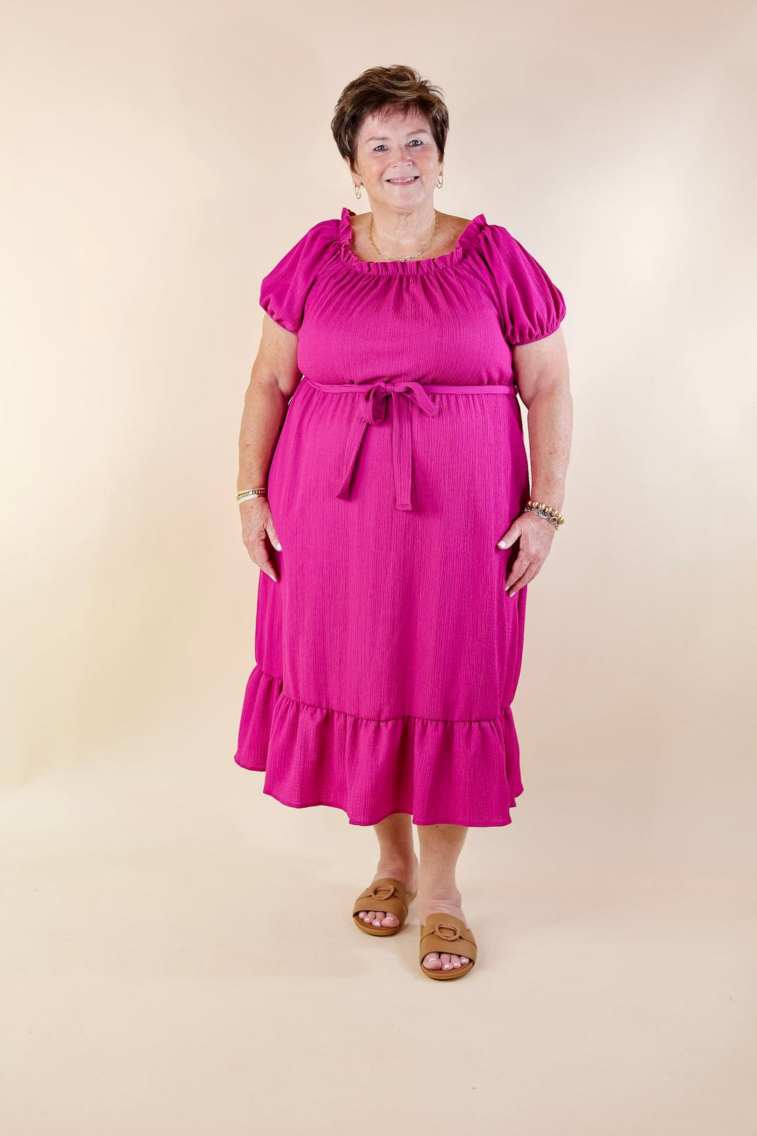 Fabulous Fusion Maxi Dress with Puff Sleeve in Berry Pink - Giddy Up Glamour Boutique