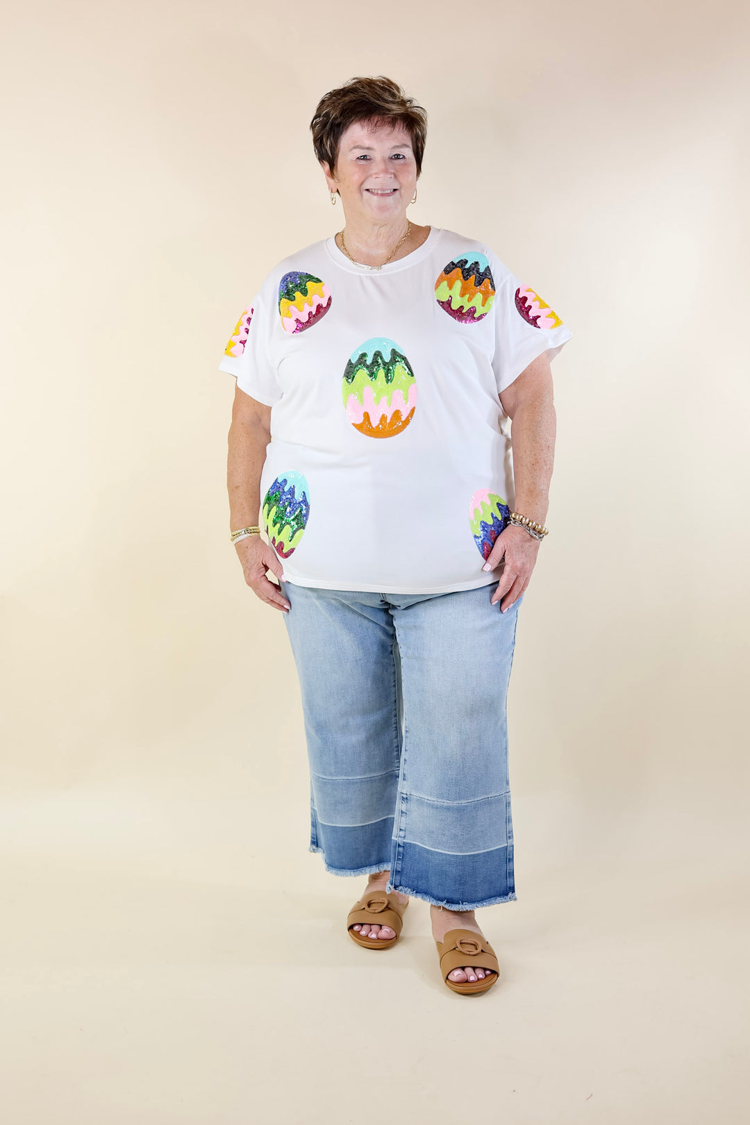 Queen Of Sparkles | Easter Elegance Sequin Egg Top in White - Giddy Up Glamour Boutique