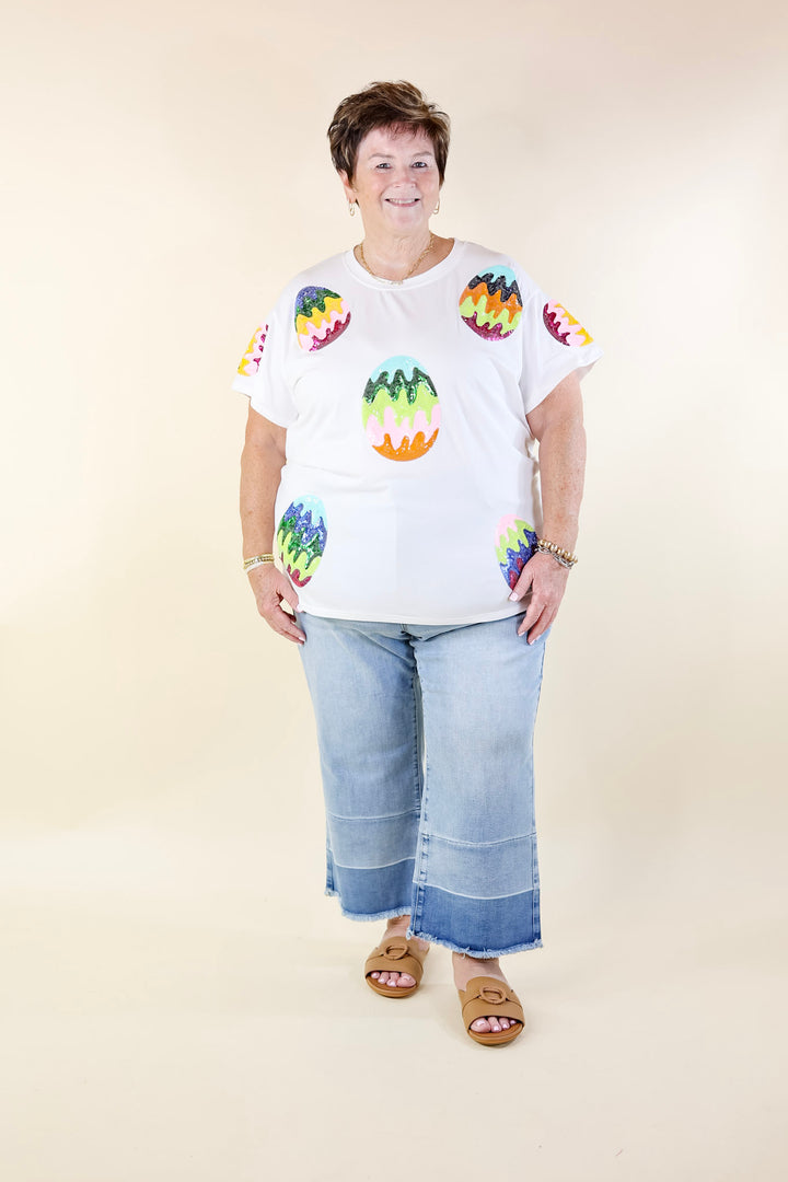 Queen Of Sparkles | Easter Elegance Sequin Egg Top in White - Giddy Up Glamour Boutique