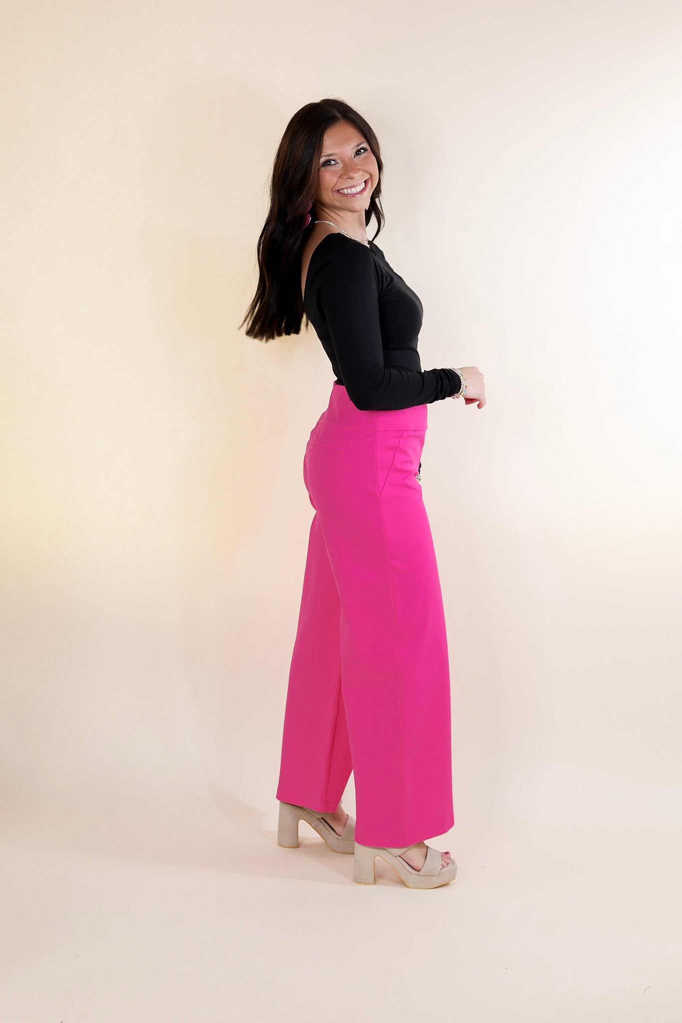 Confident Stride Cropped Wide Leg Pant in Hot Pink