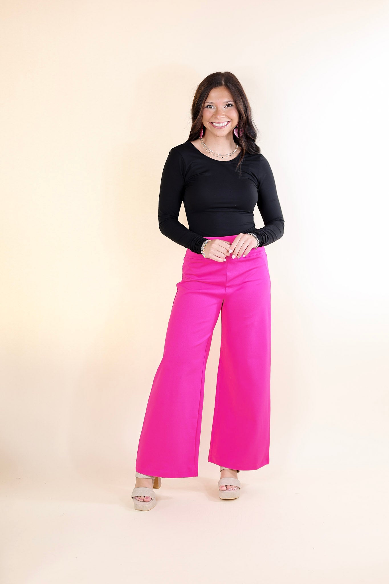 Confident Stride Cropped Wide Leg Pant in Hot Pink