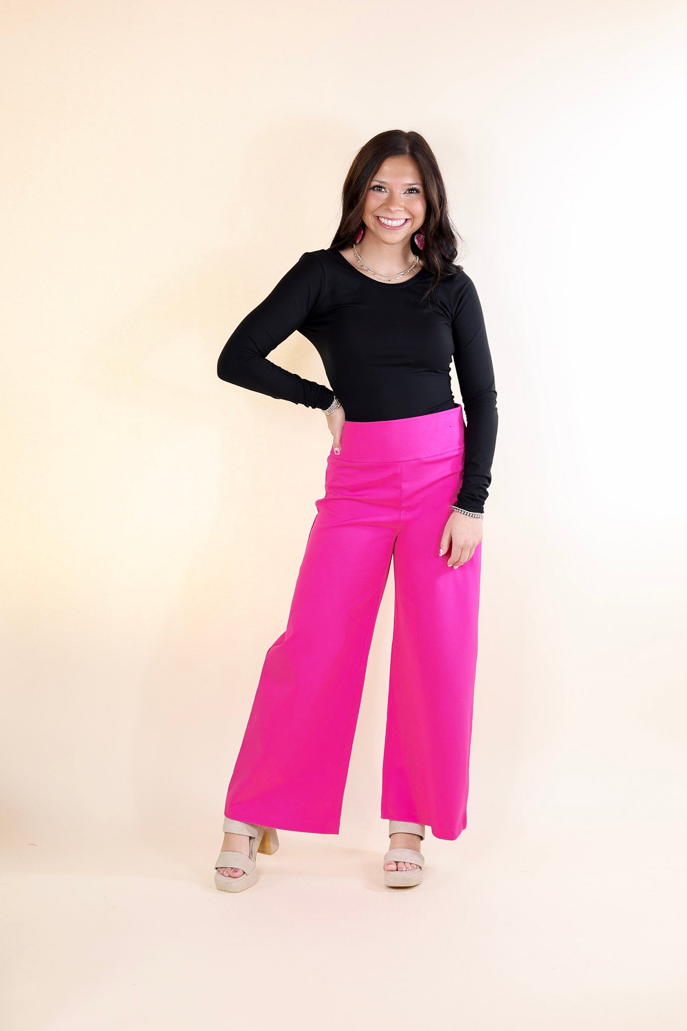 Confident Stride Cropped Wide Leg Pant in Hot Pink