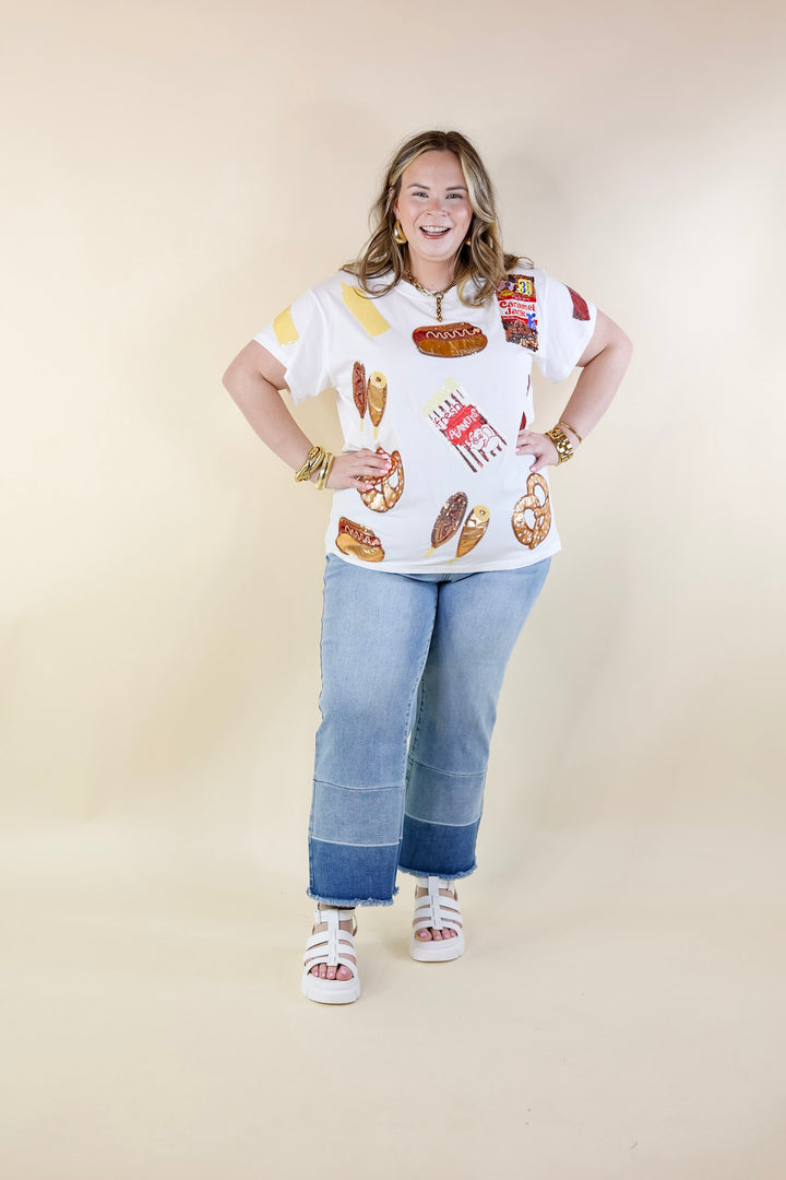 Queen Of Sparkles | Concession Couture Sequin Ballpark Foods Top in White - Giddy Up Glamour Boutique