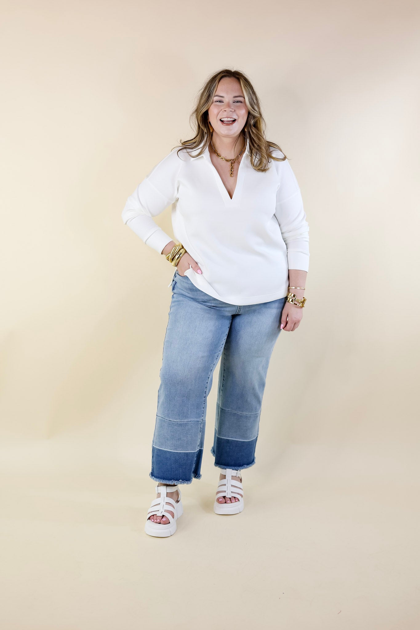 Judy Blue | Full of Delight Wide Leg Release Hem Cropped Jeans in Light Wash - Giddy Up Glamour Boutique