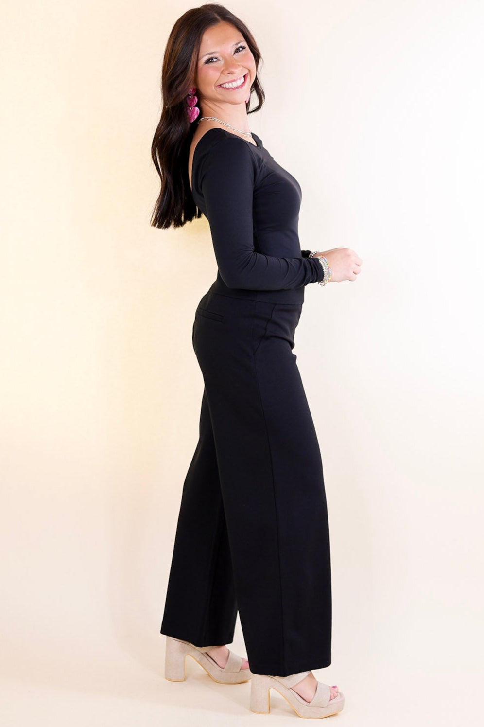 Confident Stride Cropped Wide Leg Pant in Black