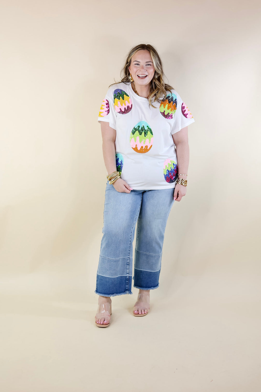 Queen Of Sparkles | Easter Elegance Sequin Egg Top in White - Giddy Up Glamour Boutique