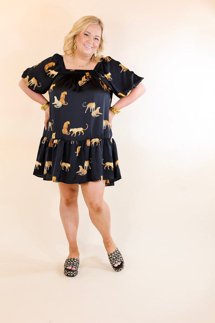 Flirting For Fun Leopard Print Satin Midi Dress in Black