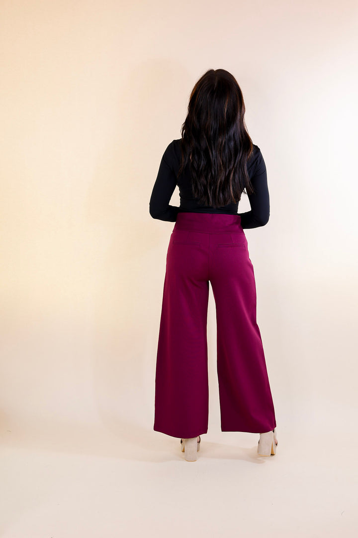 Confident Stride Cropped Wide Leg Pant in Wine Red (Maroon)