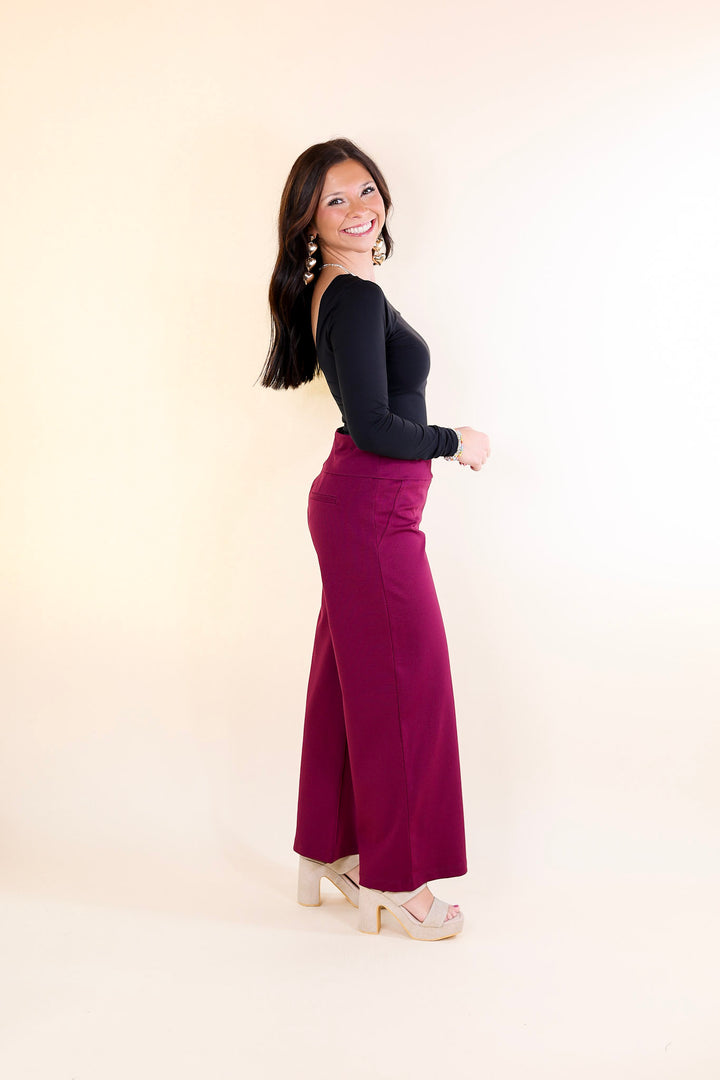 Confident Stride Cropped Wide Leg Pant in Wine Red (Maroon)