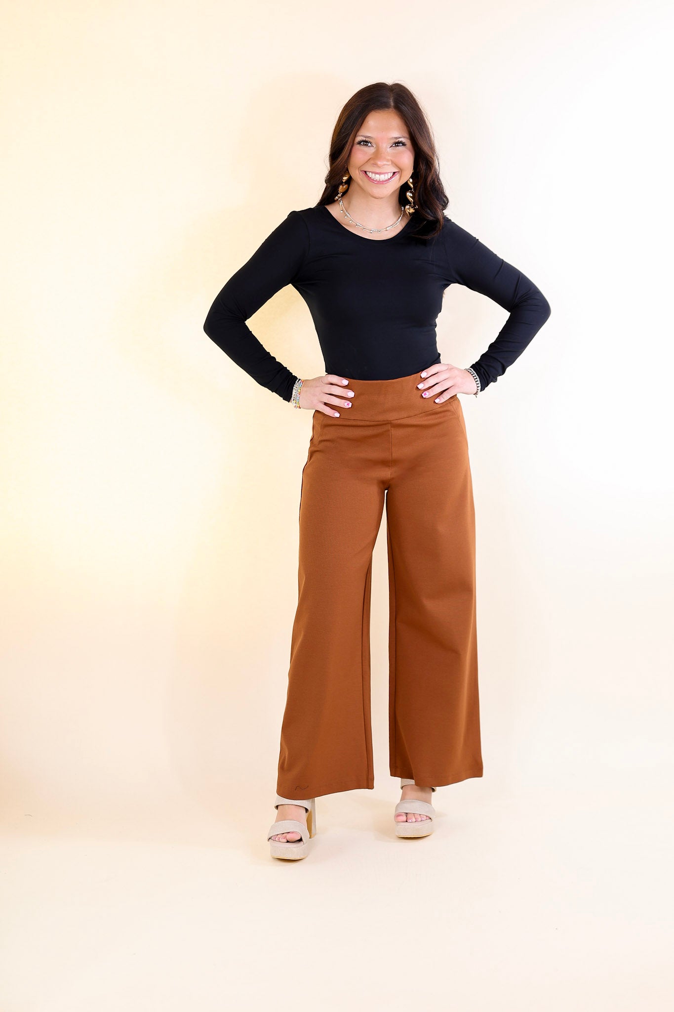 Confident Stride Cropped Wide Leg Pant in Rust Orange