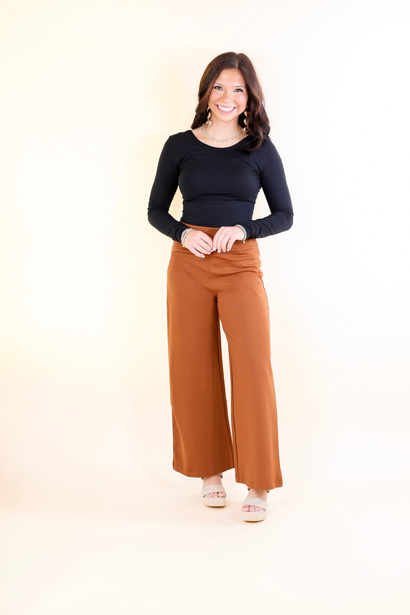 Confident Stride Cropped Wide Leg Pant in Rust Orange