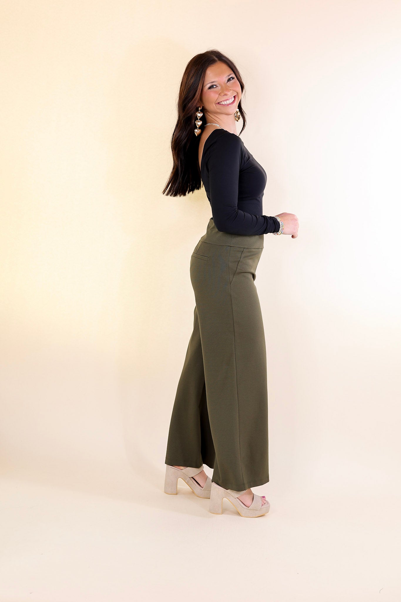 Confident Stride Cropped Wide Leg Pant in Olive Green