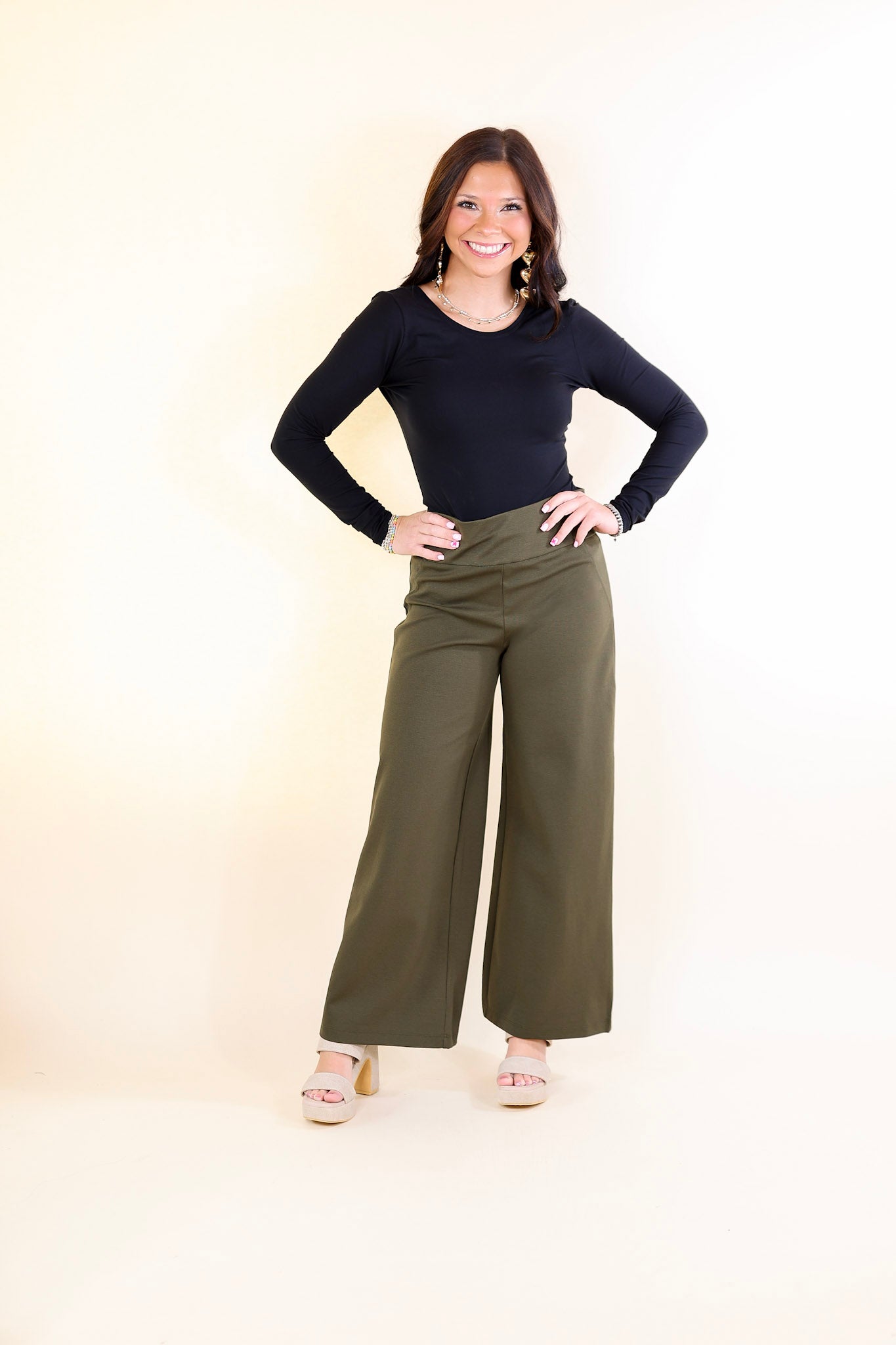 Confident Stride Cropped Wide Leg Pant in Olive Green