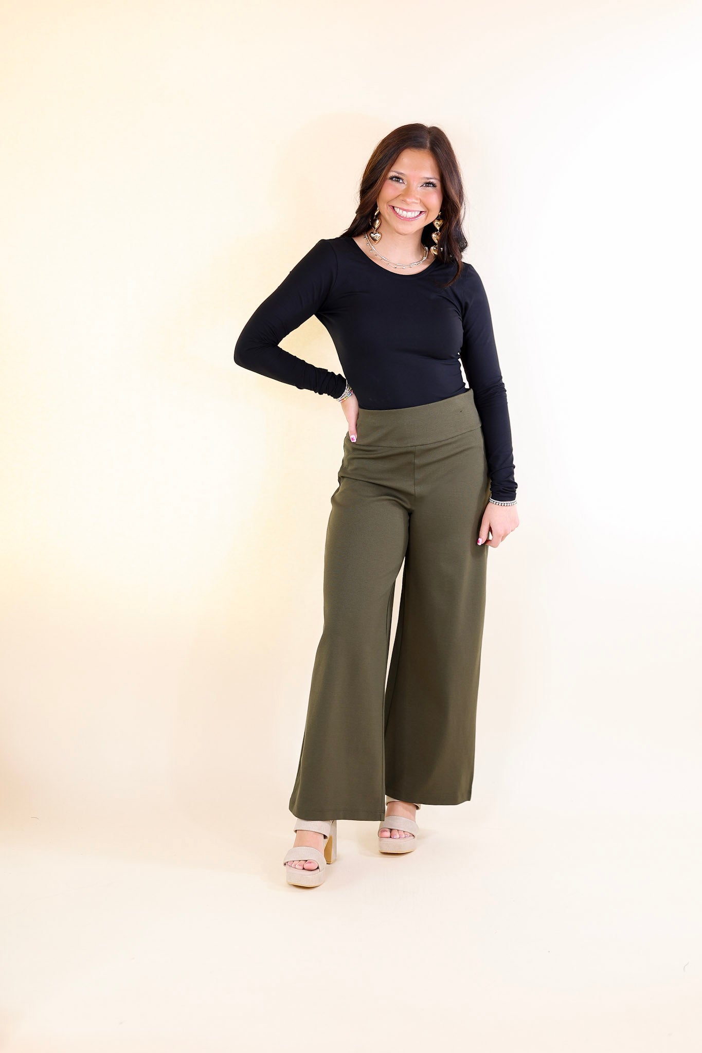 Confident Stride Cropped Wide Leg Pant in Olive Green