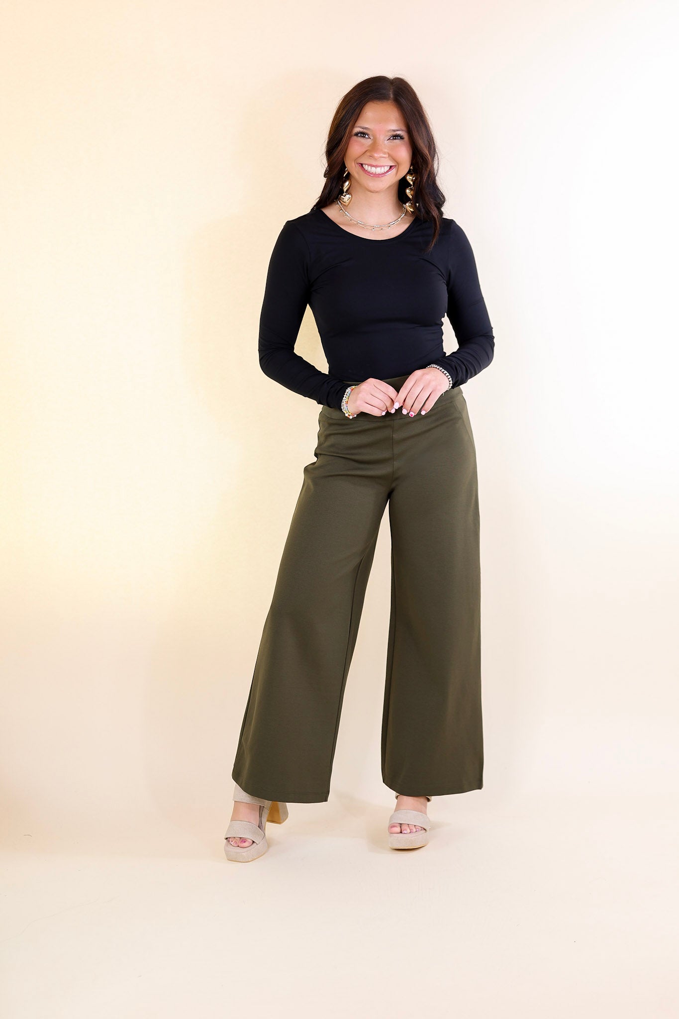 Confident Stride Cropped Wide Leg Pant in Olive Green