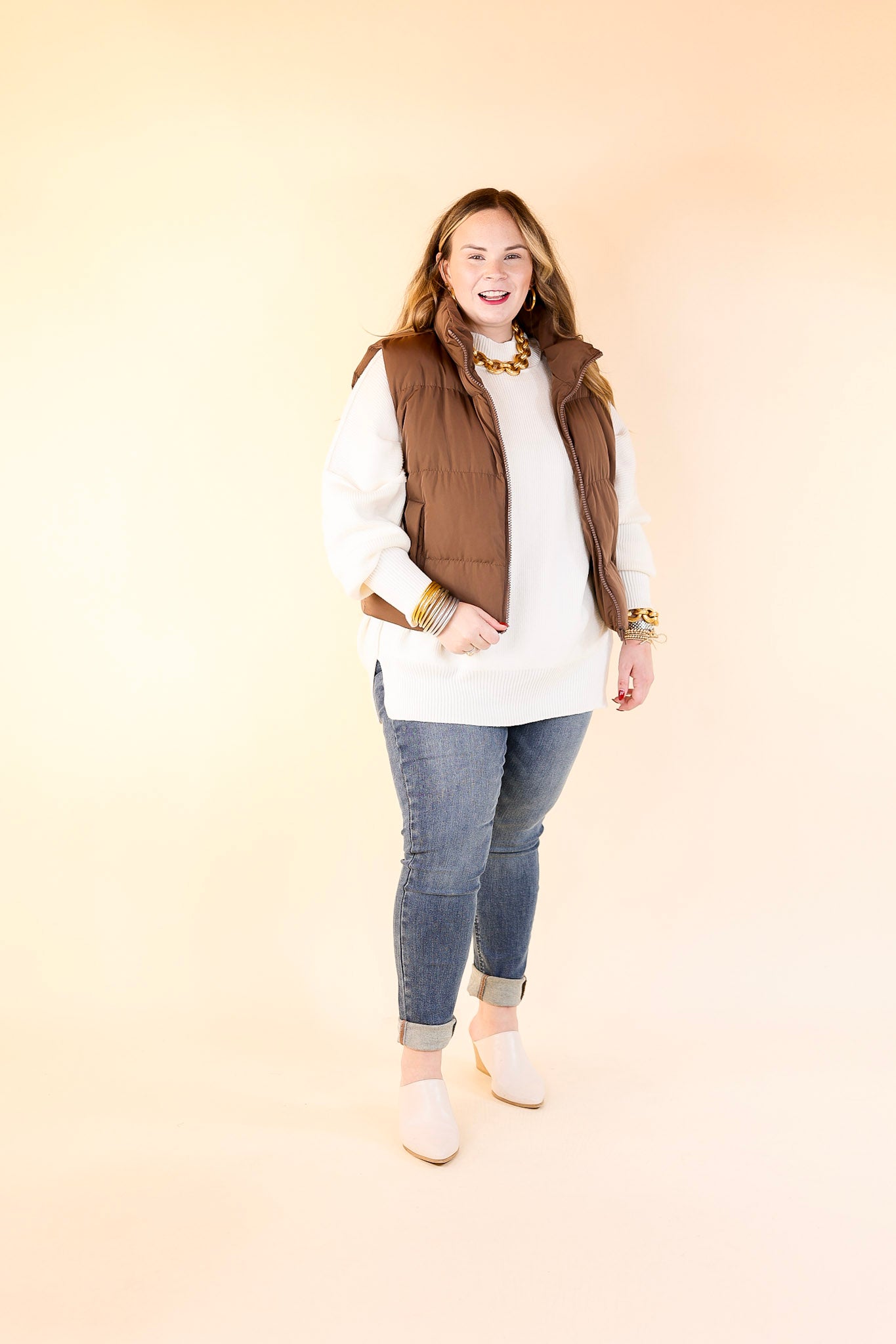 Whispering Pines Puffer Vest in Chocolate Brown