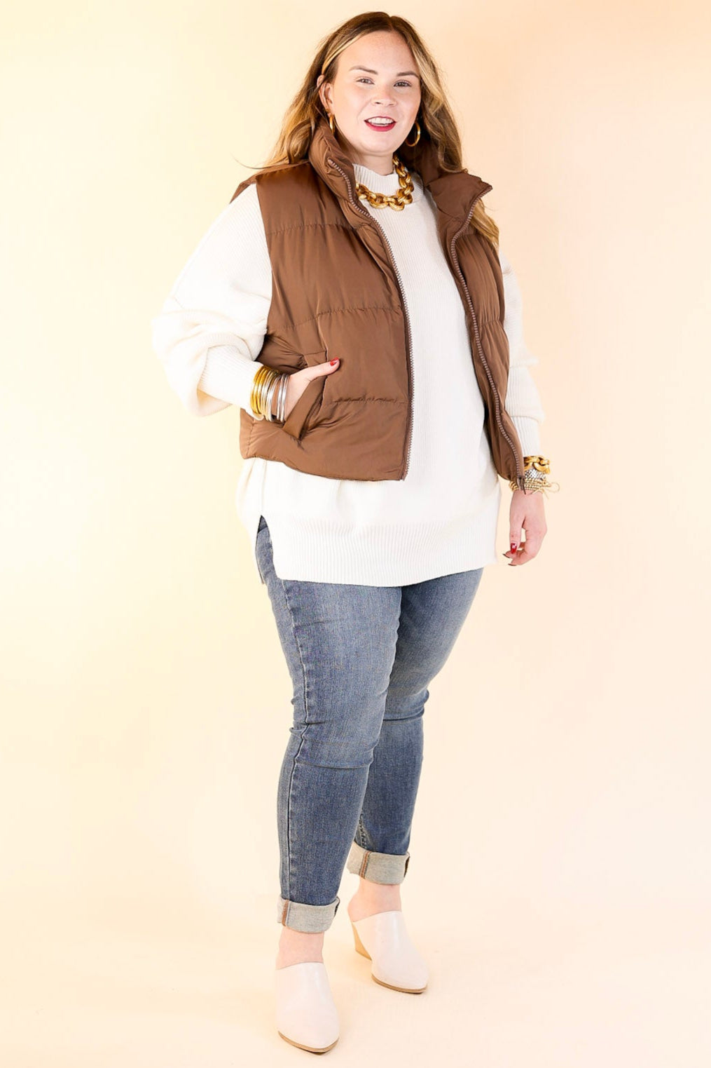 Whispering Pines Puffer Vest in Chocolate Brown