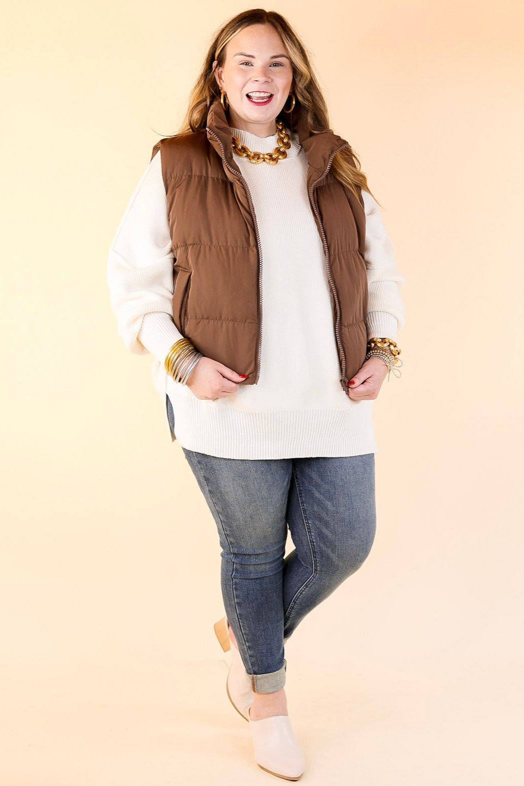 Whispering Pines Puffer Vest in Chocolate Brown