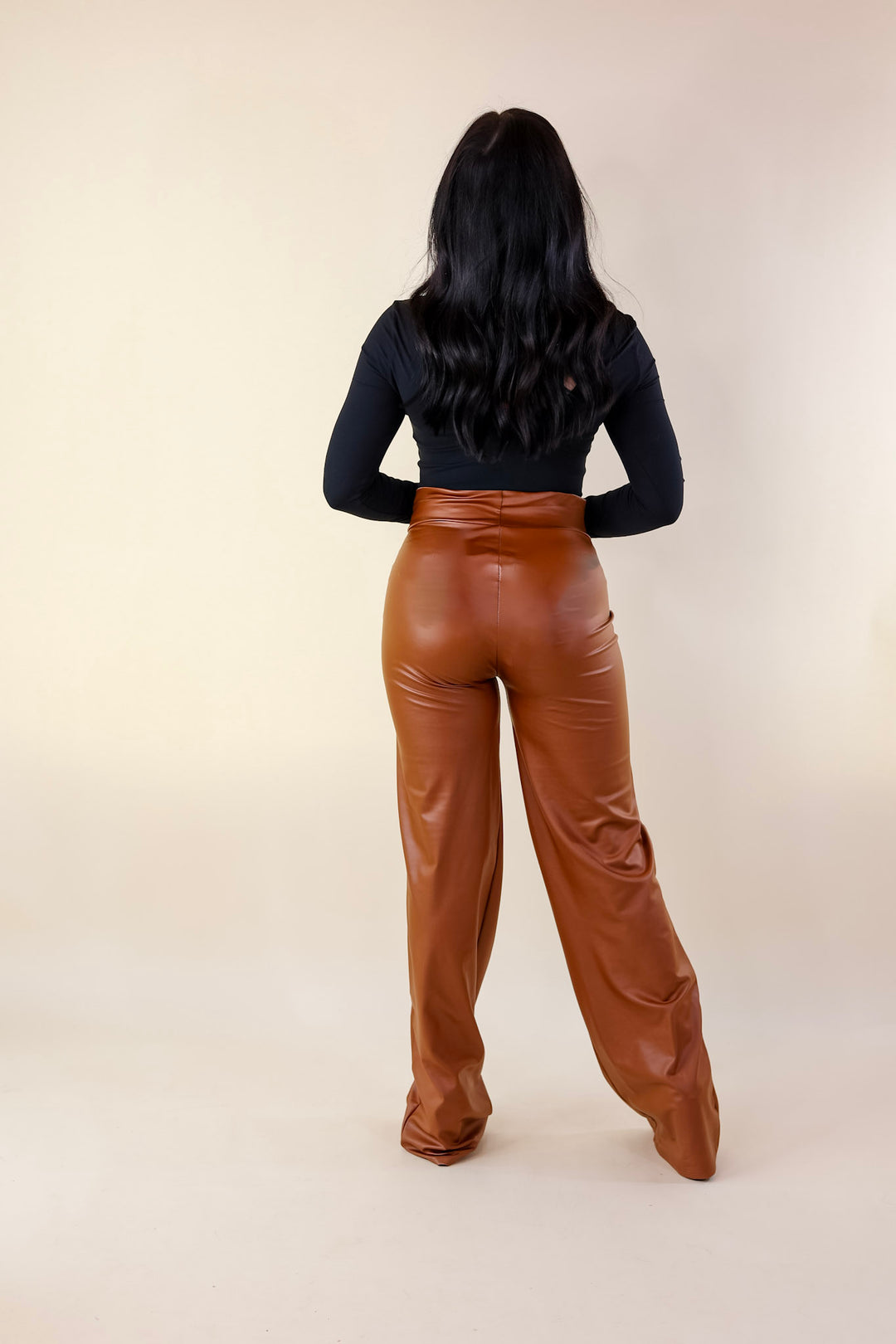 Advice For You Straight Leg Faux Leather Straight Leg with Front Seam in Camel Brown - Giddy Up Glamour Boutique