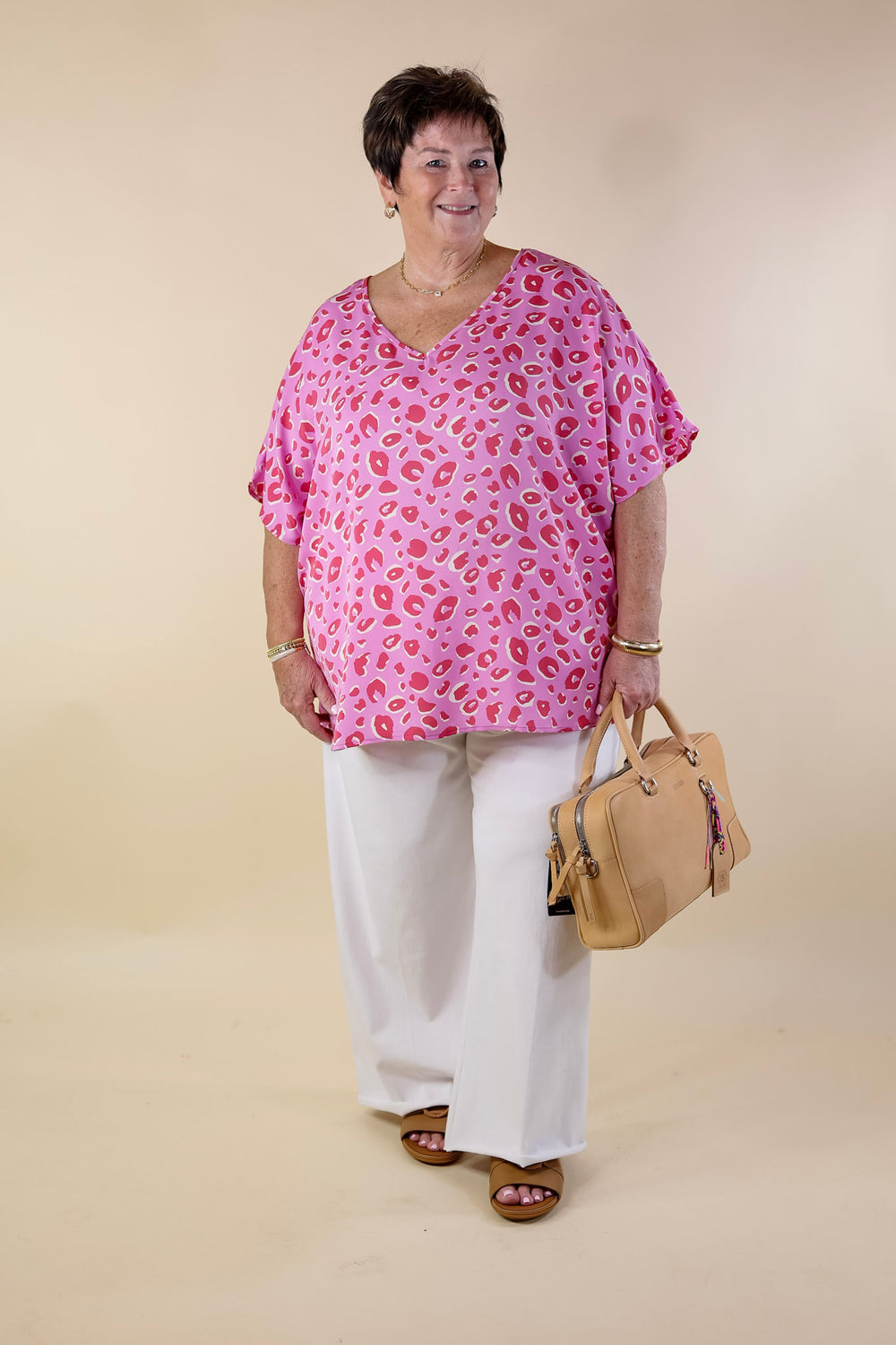 Majestic Moment V Neck Leopard Print Poncho Top in Pink - Giddy Up Glamour Boutique