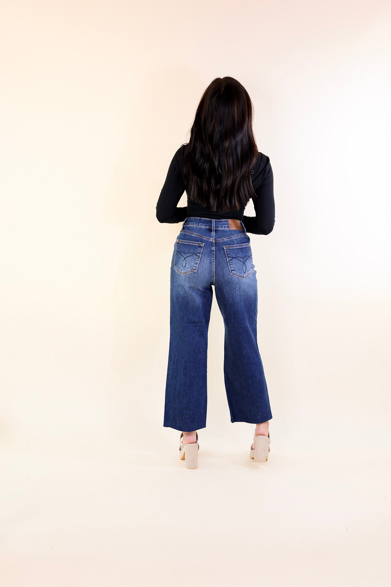 Judy Blue | Subtle Chic Cropped Wide Leg Jean with Back Pocket Embroidery in Dark Wash