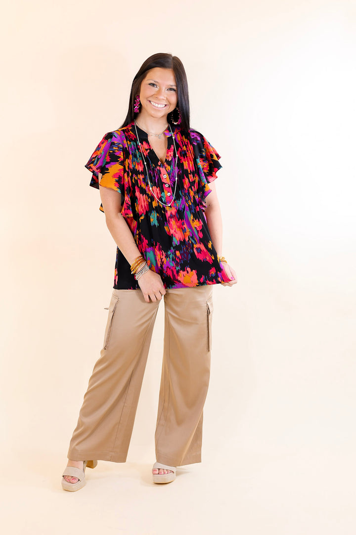 Last Chance Size Small and Medium | Endless Charisma Short Sleeve Blouse in Black