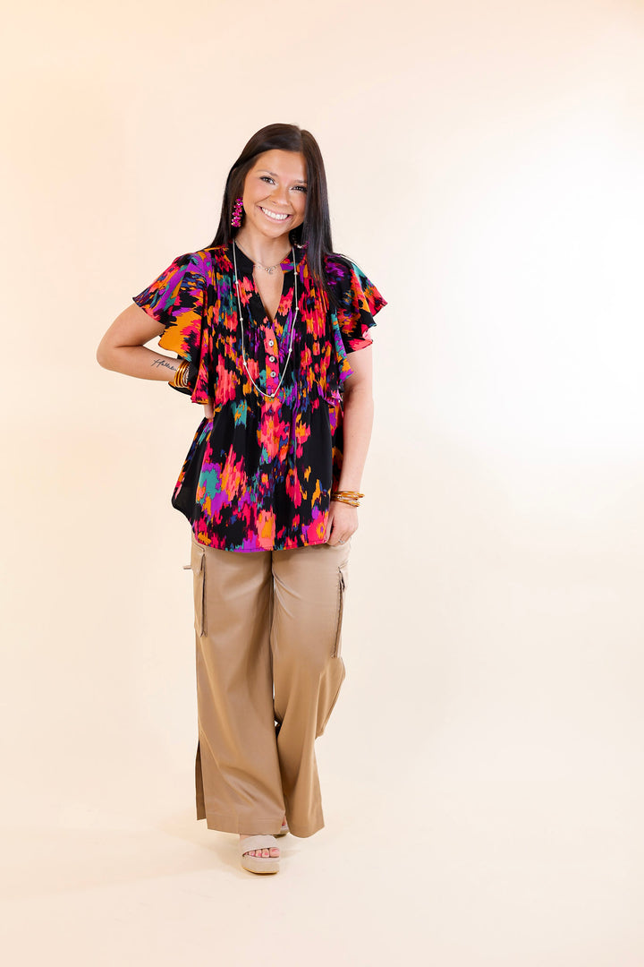 Last Chance Size Small and Medium | Endless Charisma Short Sleeve Blouse in Black