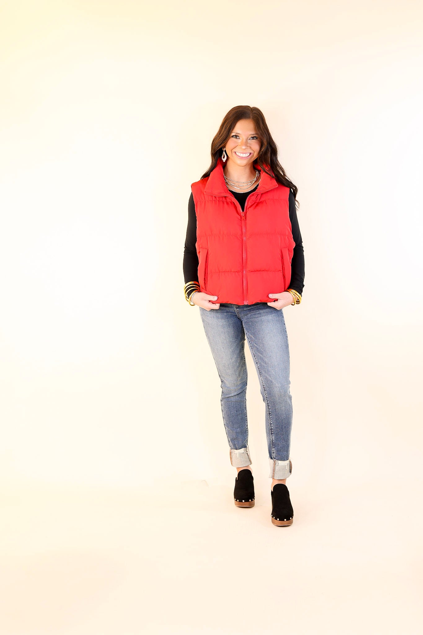 Whispering Pines Puffer Vest in Red