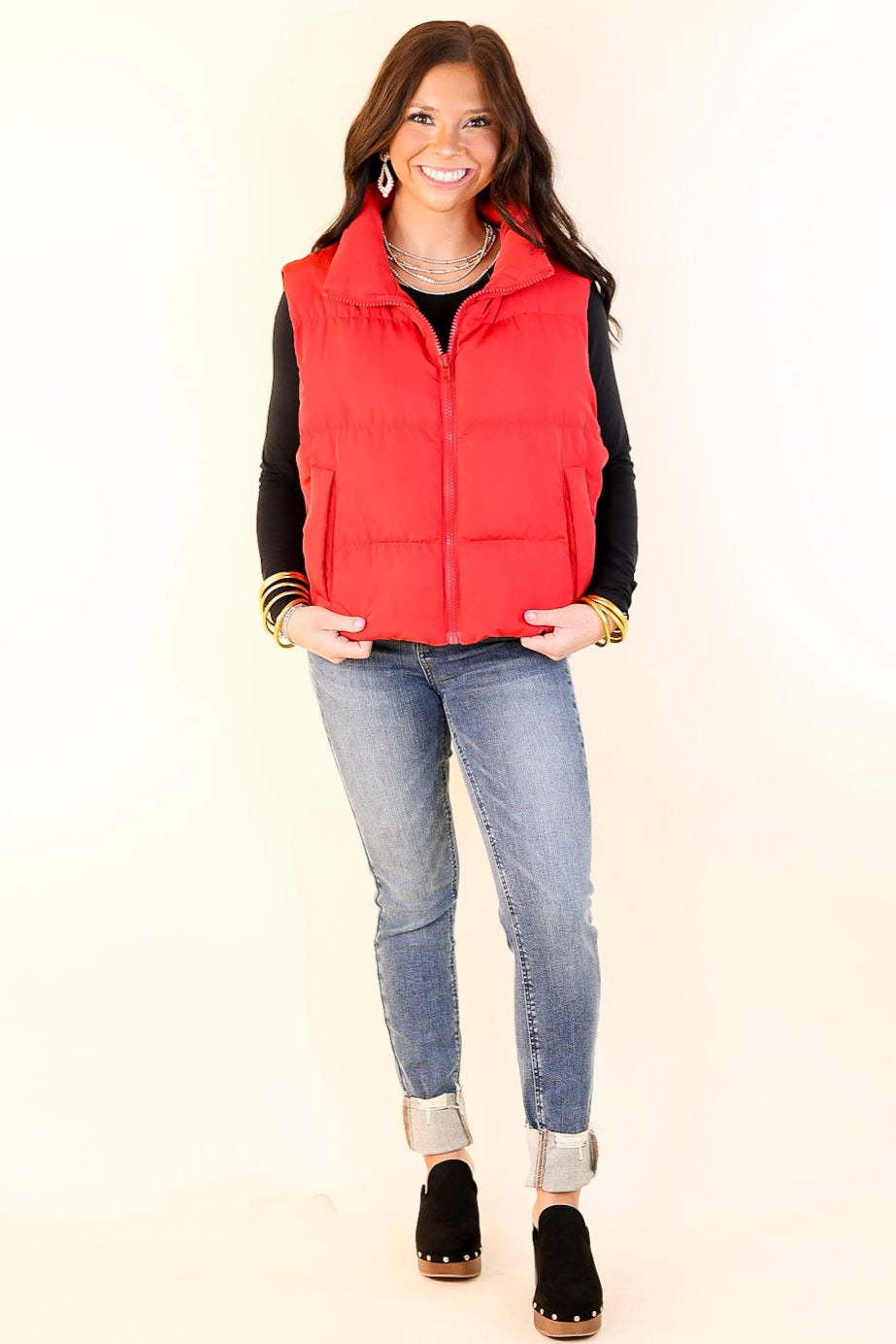 Whispering Pines Puffer Vest in Red