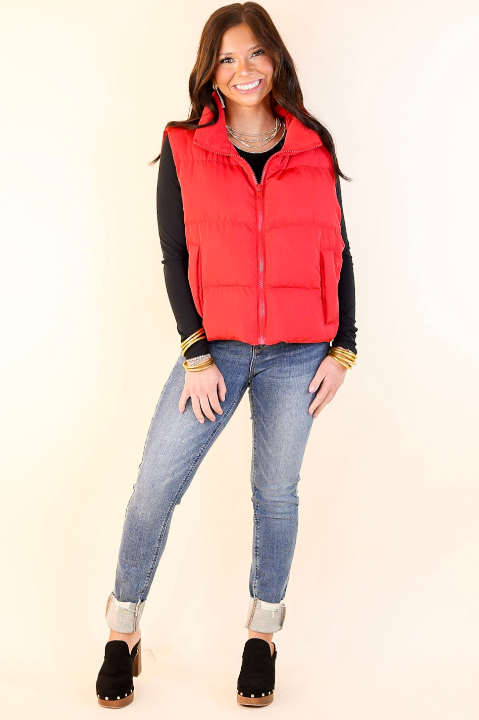 Whispering Pines Puffer Vest in Red