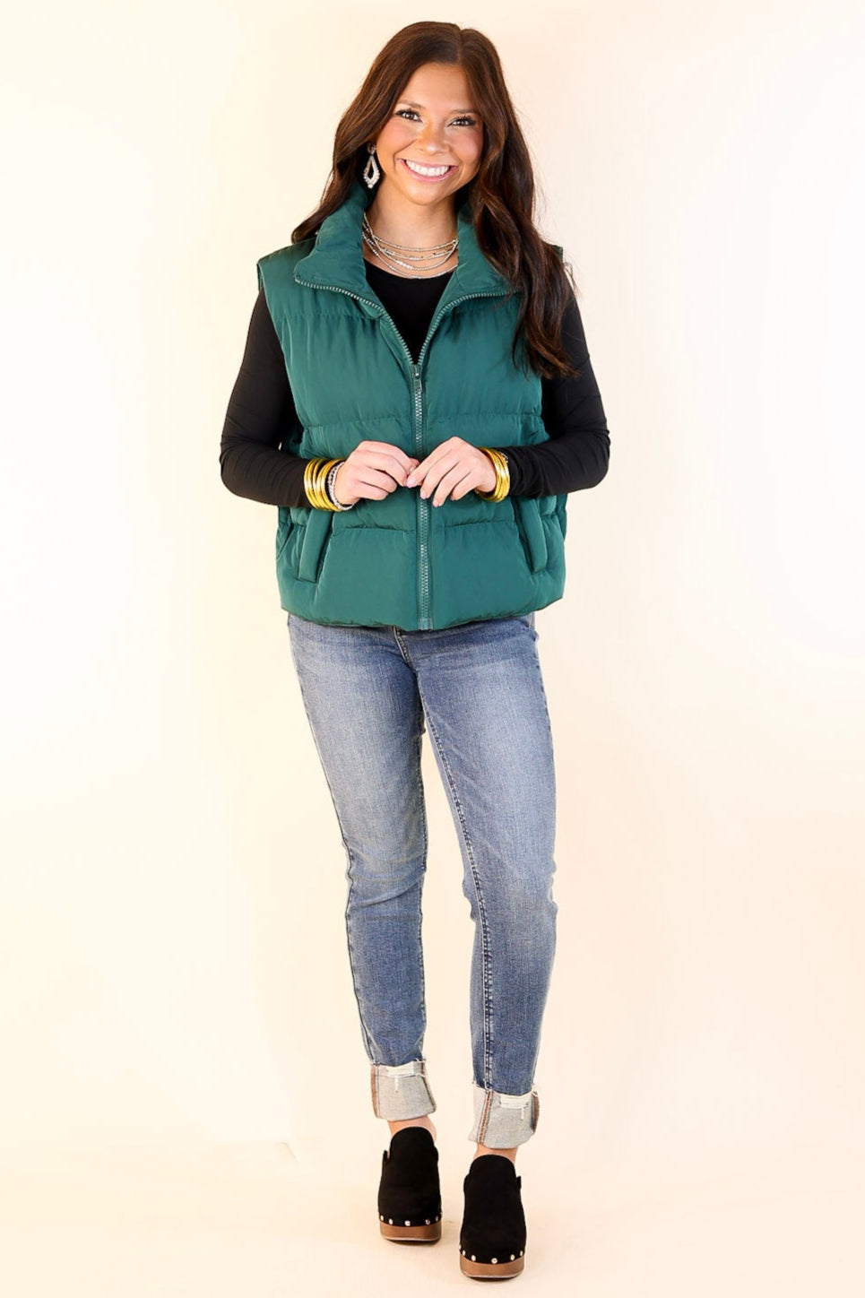 Whispering Pines Puffer Vest in Hunter Green