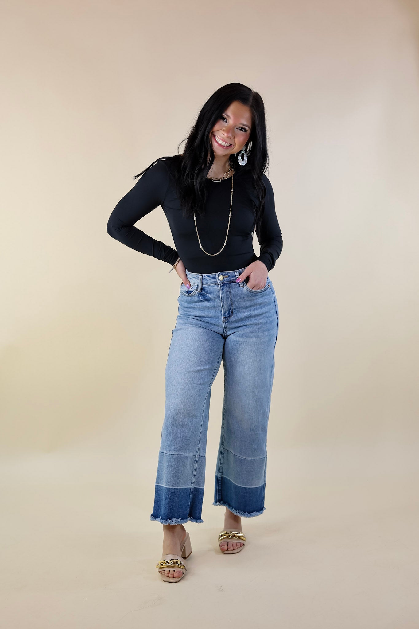 Judy Blue | Full of Delight Wide Leg Release Hem Cropped Jeans in Light Wash - Giddy Up Glamour Boutique