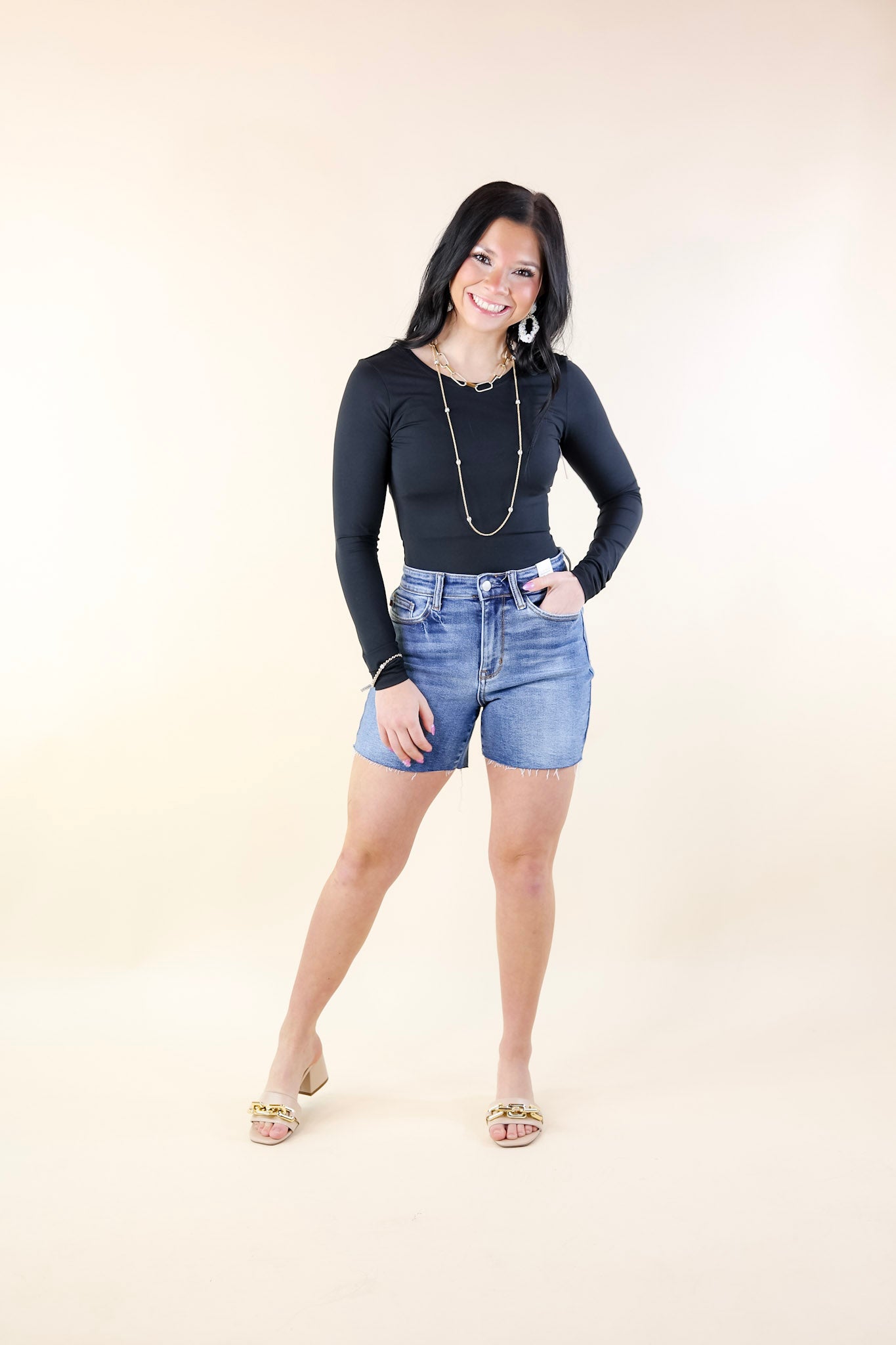 Judy Blue | By Popular Demand Mid Thigh Cut Off Hem Shorts in Light Wash - Giddy Up Glamour Boutique