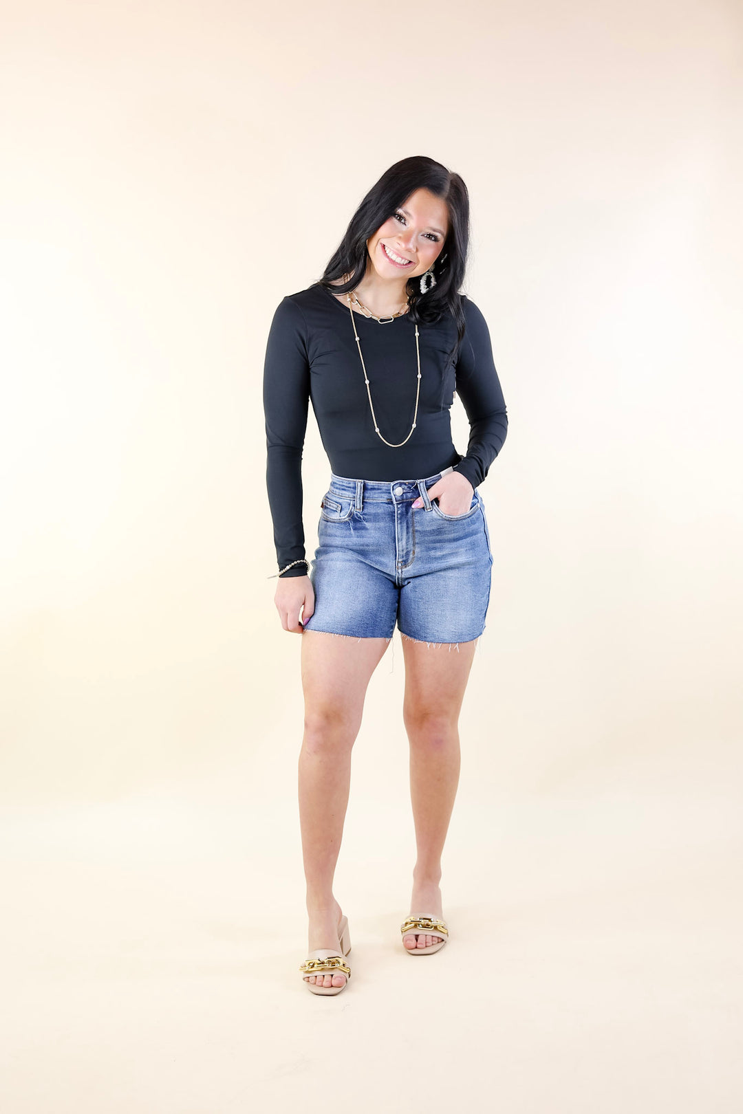 Judy Blue | By Popular Demand Mid Thigh Cut Off Hem Shorts in Light Wash - Giddy Up Glamour Boutique