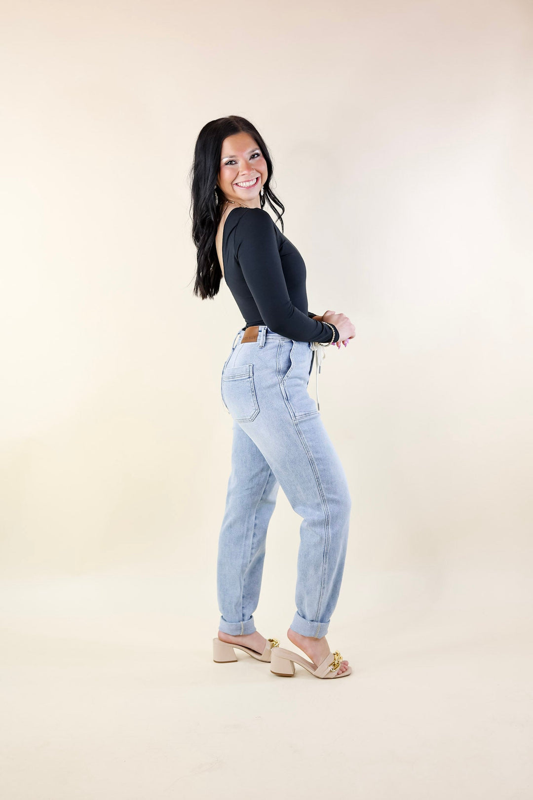 Judy Blue | Keep It A Secret Relaxed Pull on Jean Joggers in Light Wash - Giddy Up Glamour Boutique