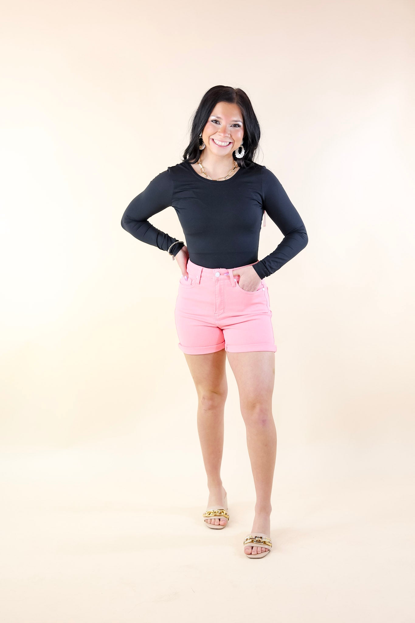 Judy Blue | Summer Break Garment Dyed Cuffed Shorts in Light Pink Wash - Giddy Up Glamour Boutique