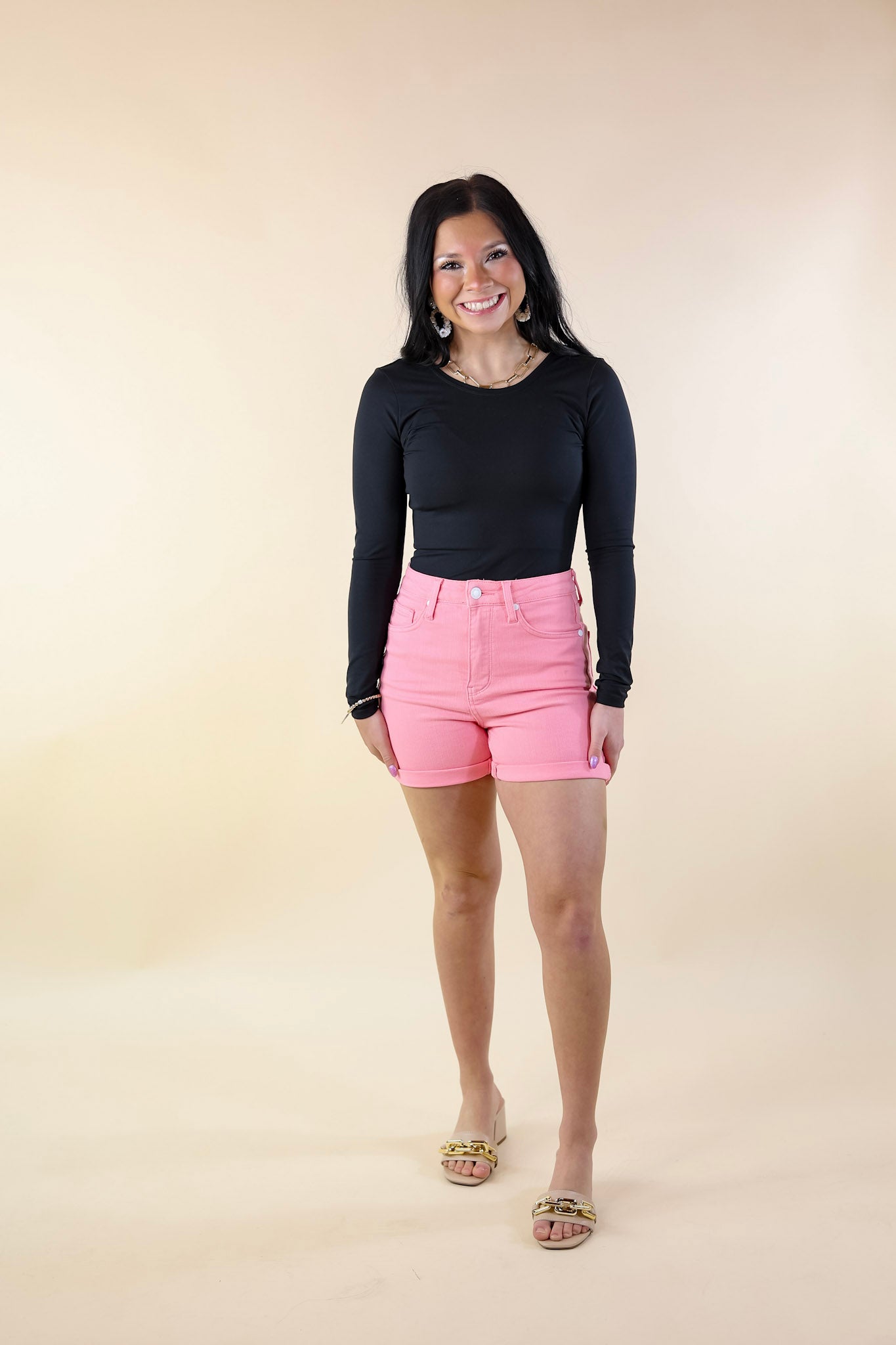 Judy Blue | Summer Break Garment Dyed Cuffed Shorts in Light Pink Wash - Giddy Up Glamour Boutique