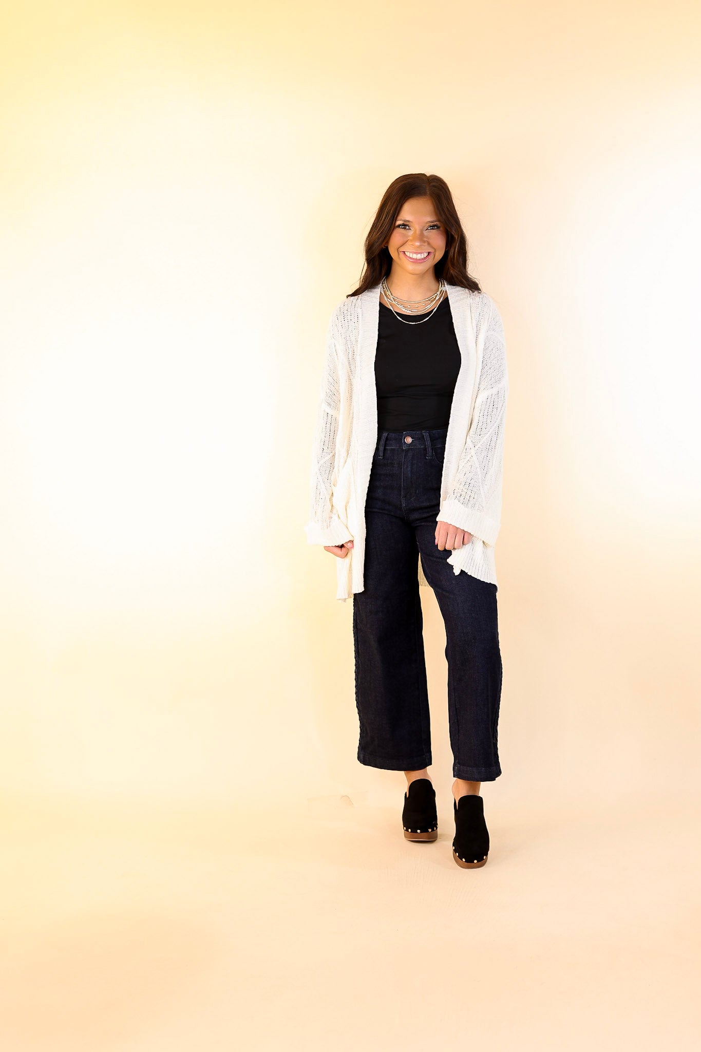 Fashionable Comfort Knit Cardigan with Pockets in Ivory