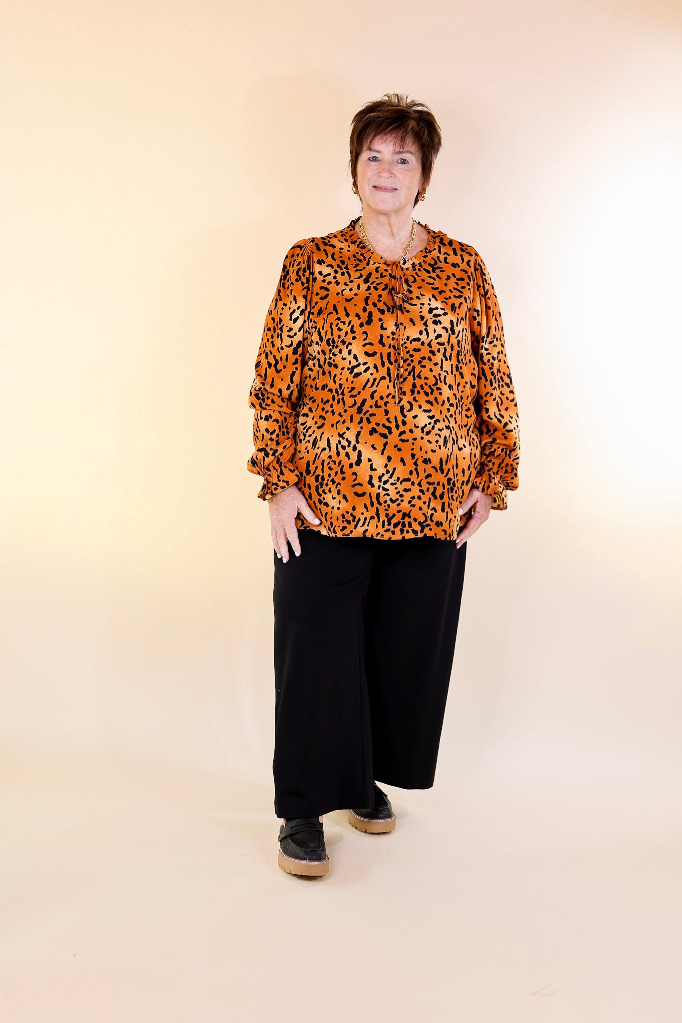 Boss Lady Leopard Print Top in Rust Orange