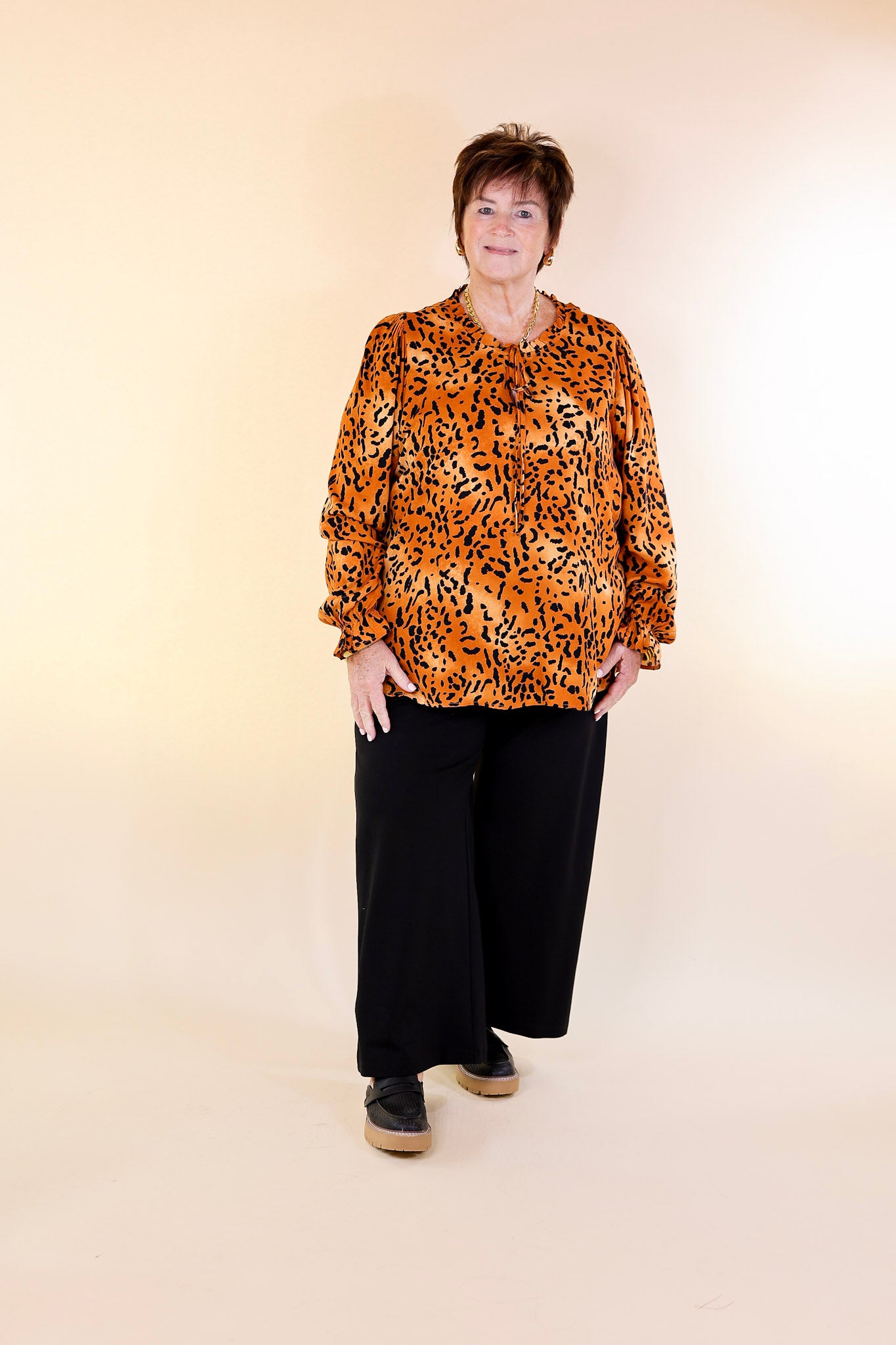 Boss Lady Leopard Print Top in Rust Orange