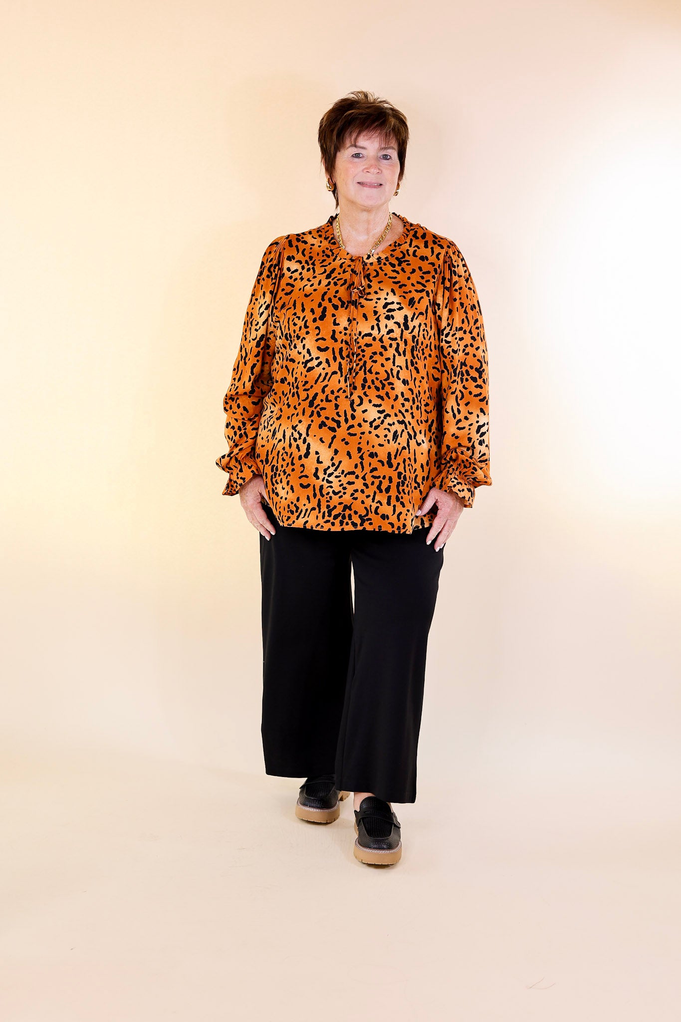 Boss Lady Leopard Print Top in Rust Orange