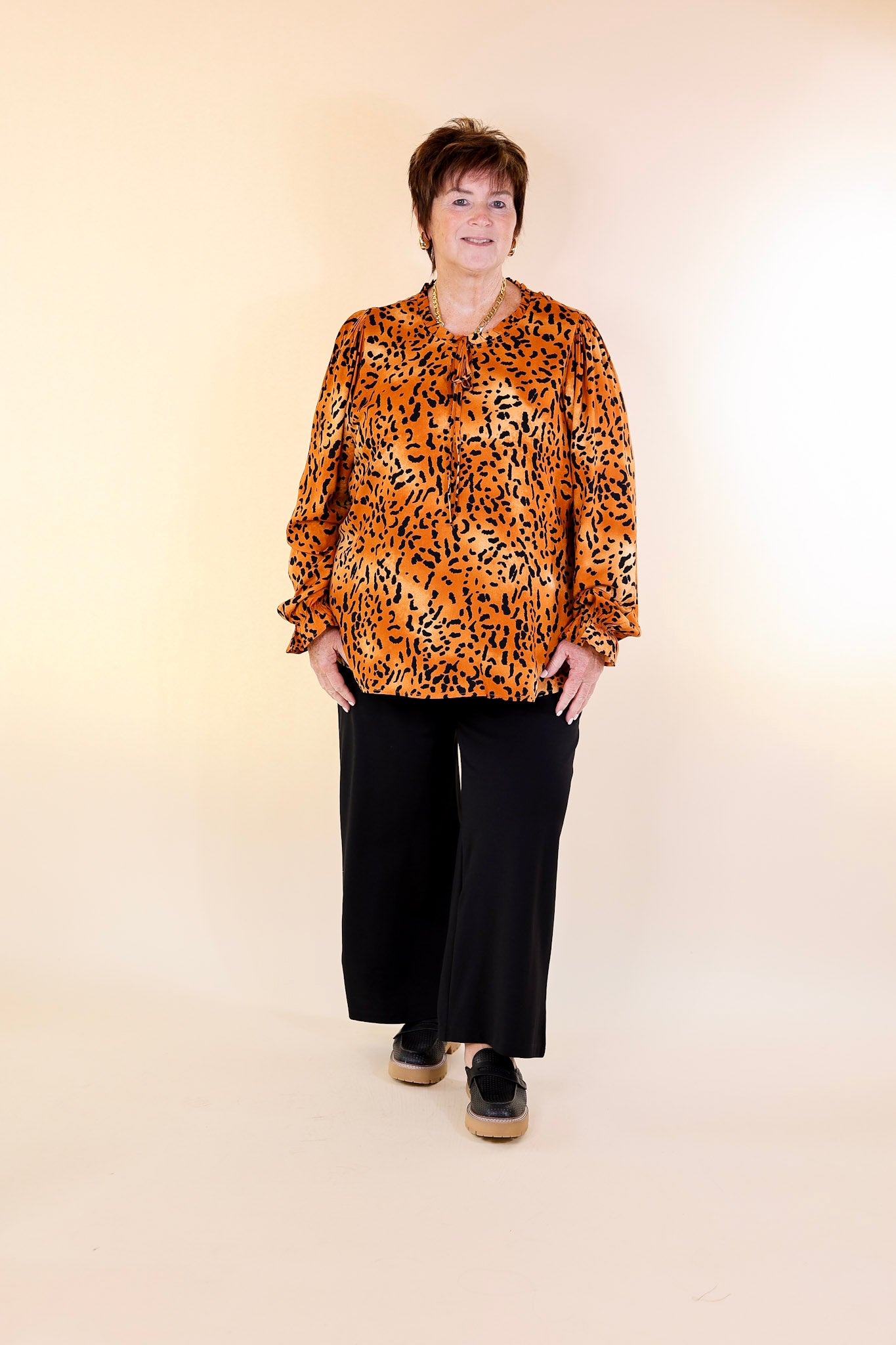 Boss Lady Leopard Print Top in Rust Orange