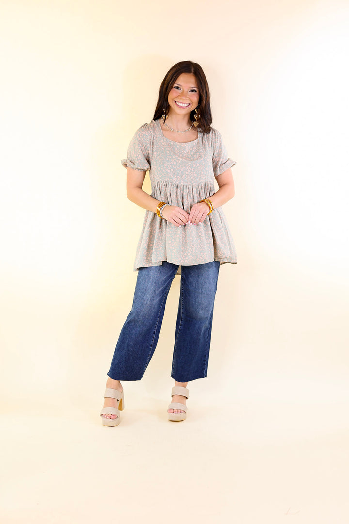 Tell Me I'm Dreaming Corset Back Floral Print Babydoll Top in Sage Green