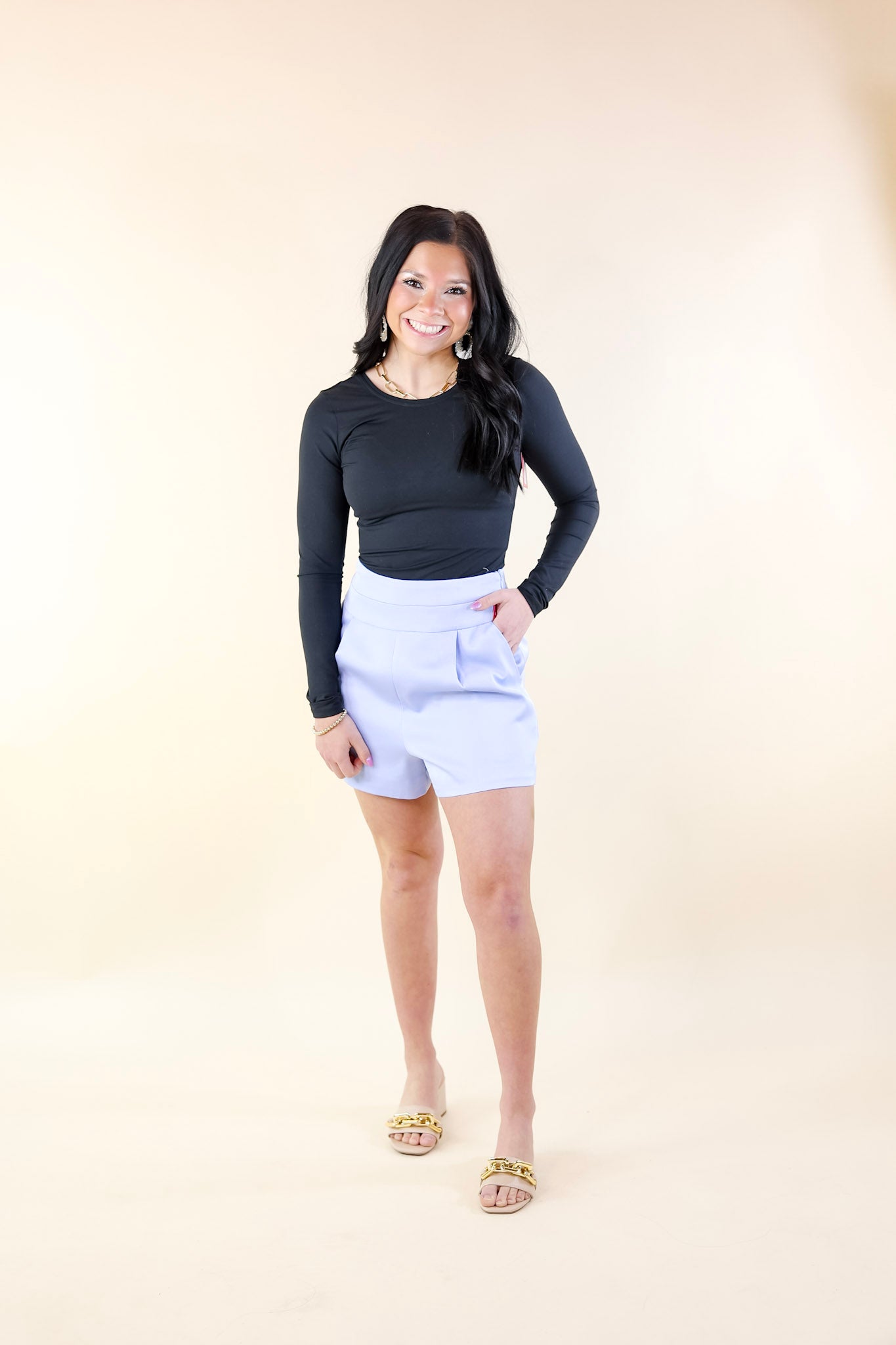 BuddyLove | Renzo High-Waisted Shorts in Blue - Giddy Up Glamour Boutique