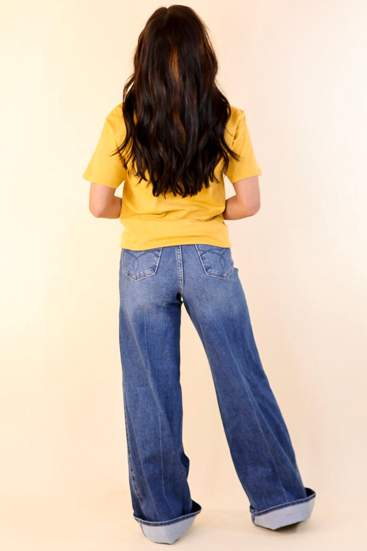 Rodeo Desert Fringe Design Short Sleeve Graphic Tee in Mustard Yellow