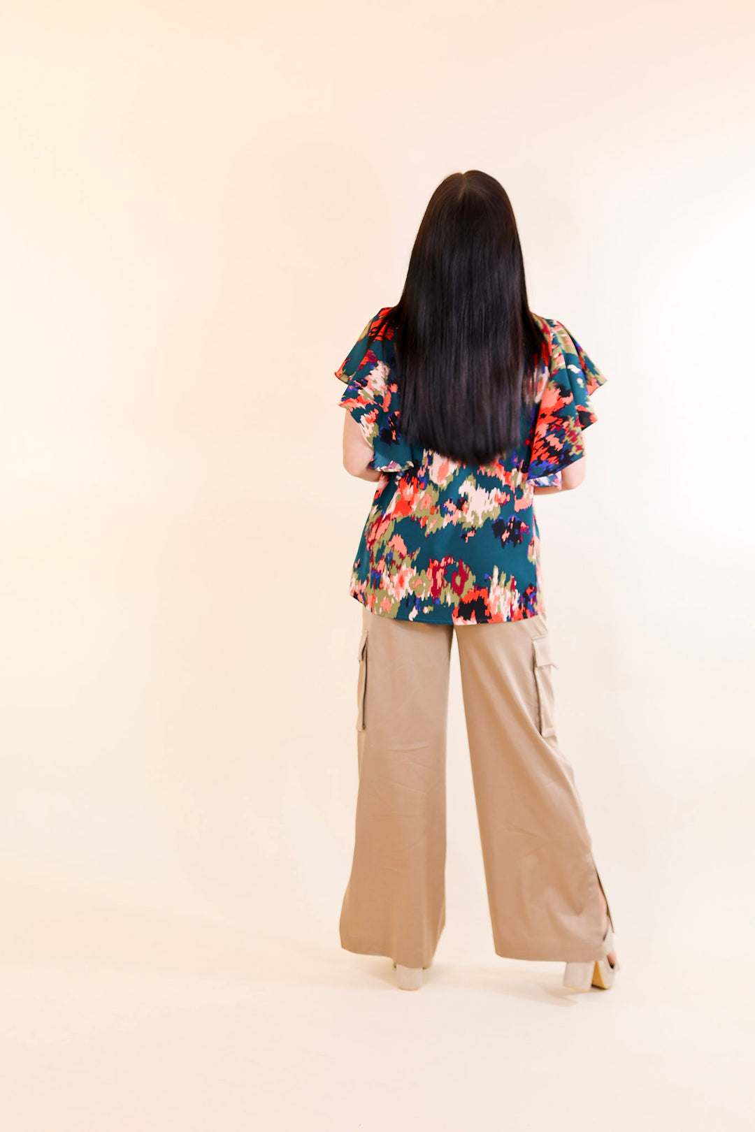 Last Chance Size Small and Large | Endless Charisma Short Sleeve Blouse in Dark Teal Green