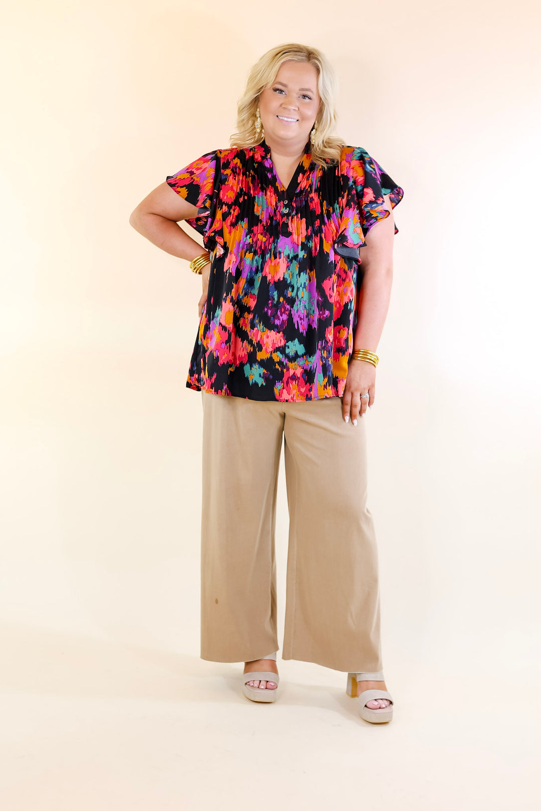 Last Chance Size Small and Medium | Endless Charisma Short Sleeve Blouse in Black