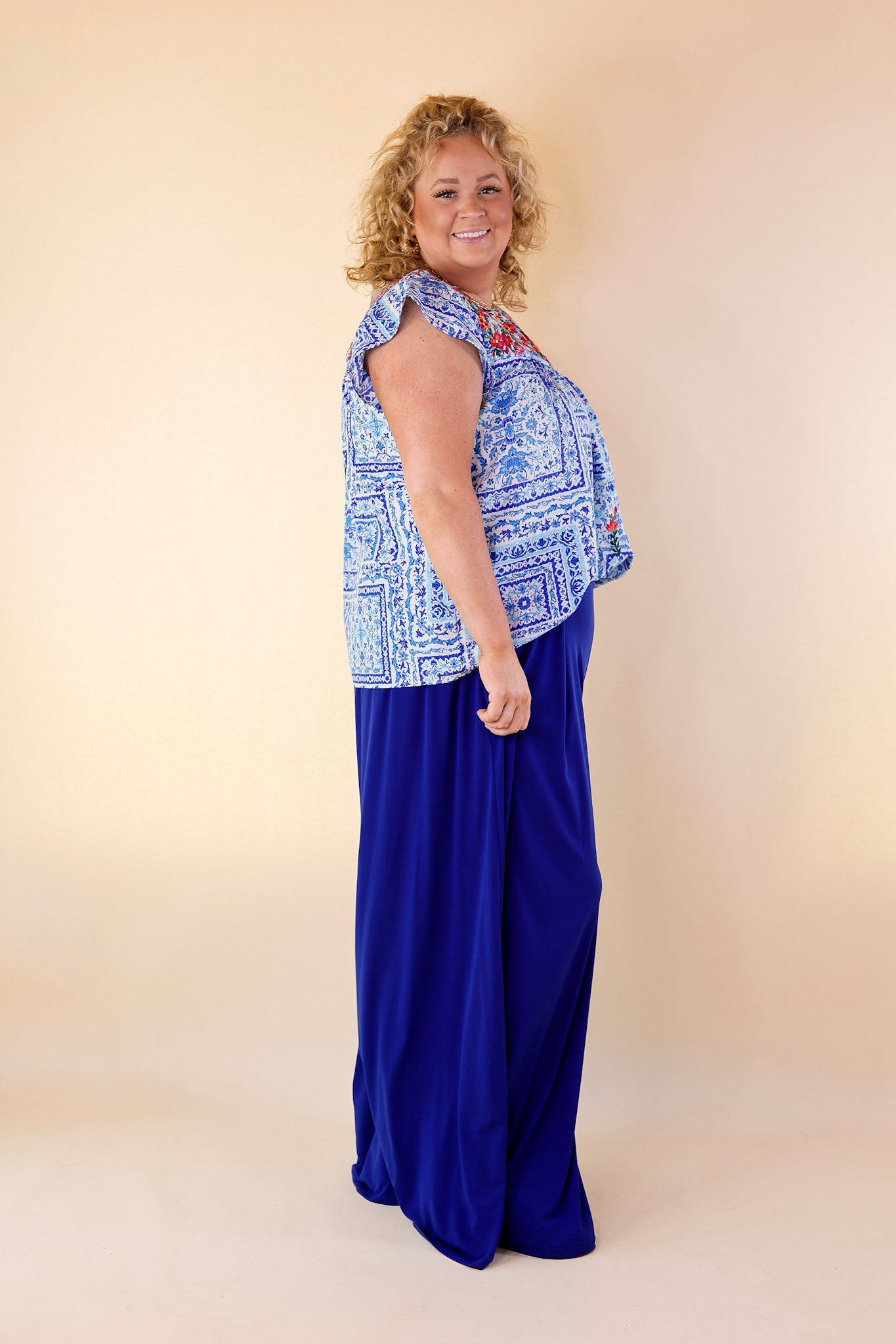 Plus Size | Urban Wonders Wide Leg Pants in Royal Blue - Giddy Up Glamour Boutique